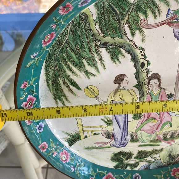 🎄Antique Chinese Canton Champleve Cloisonné Enamel Bronze Plate Tray🎁 - Picture 3 of 5